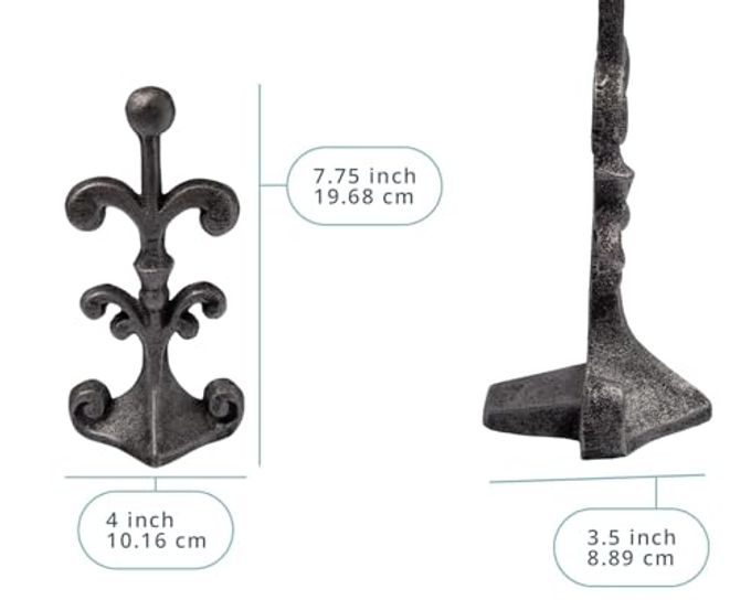 Comfify Fleur De Lis Cast Iron Door Stop  One Decorative Wedge with Felt Bottom  Antique Silver and Black  4" x 3.5" x 7.75" - Image 3