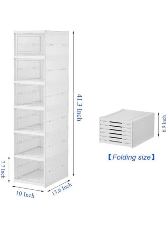 GGEROU 6 Layers Shoe Organizer Storage Box,Collapsible Shoe Rack Organizer,Folding Shoe Rack for Closet with Magnetic Clear Door - Image 2