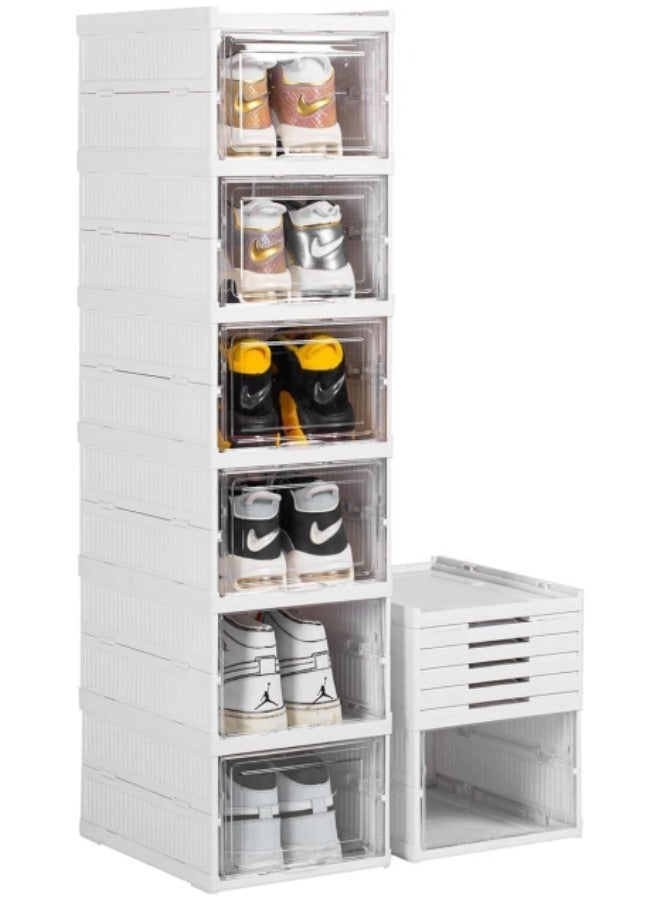 GGEROU 6 Layers Shoe Organizer Storage Box,Collapsible Shoe Rack Organizer,Folding Shoe Rack for Closet with Magnetic Clear Door - Image 1