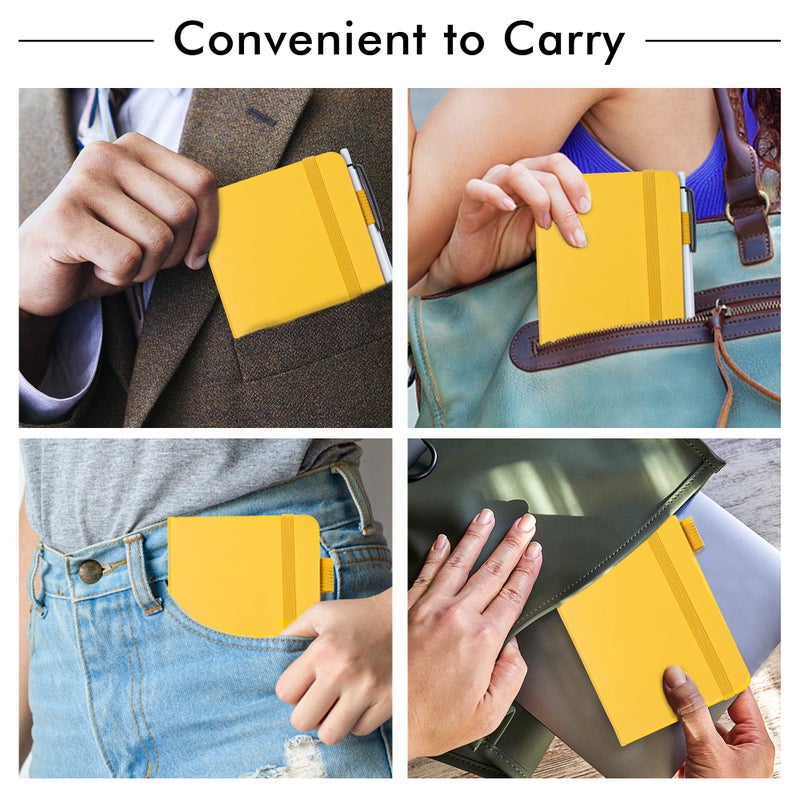 feela 3 Pack Pocket Notebook Journals with 3 Black Pens, A6 Mini Cute Small Journal Notebook Bulk Hardcover College Ruled Notepad with Pen Holder for Office School Supplies, 3.5â€x 5.5â€, Yellow - Image 5