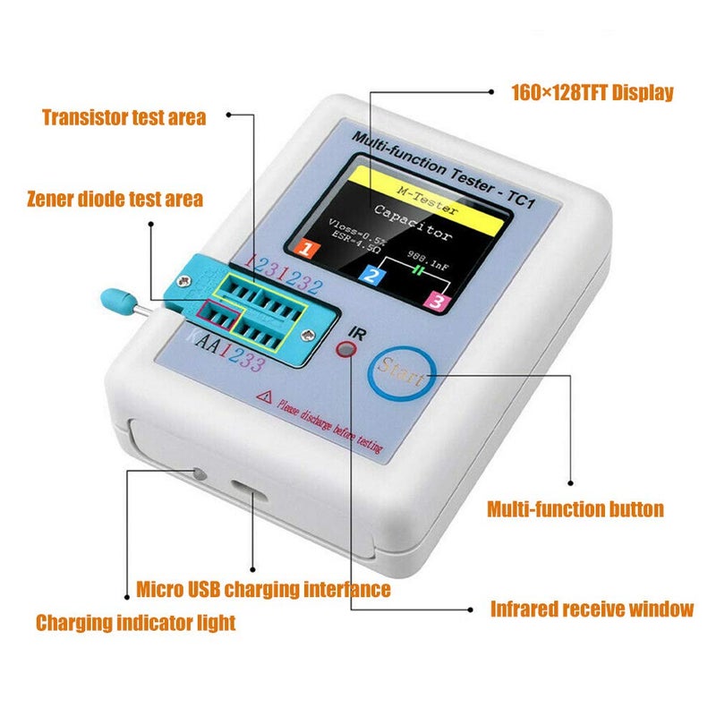 Sywan Multi-Function Tester, 3.5 inch Colorful Display Pocketable Multifunctional TFT Backlight Transistor LCR-TC1 Tester for Diode Triode Capacitor Resistor Transistor LCR ESR NPN PNP MOSFET LW21 - Image 4