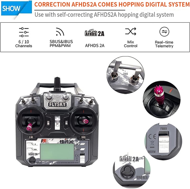 Flysky فلاي سكي FS-i6X 6-10 (افتراضي 6)CH 2.4GHz AFHDS جهاز إرسال RC مع مستقبل FS-iA6B - Image 4