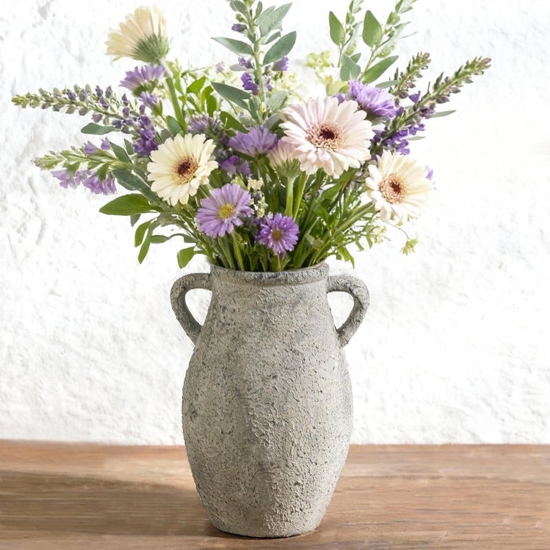 Lyeec Ceramic Flowers Vase - Rustic Decorative Vase for Home Decor, 9 inch Vintage Terracotta Vase for Flowers, Pottery Vase with 2 Hanldes for Home Living Room Decor, Non-Slip Vases - Image 1