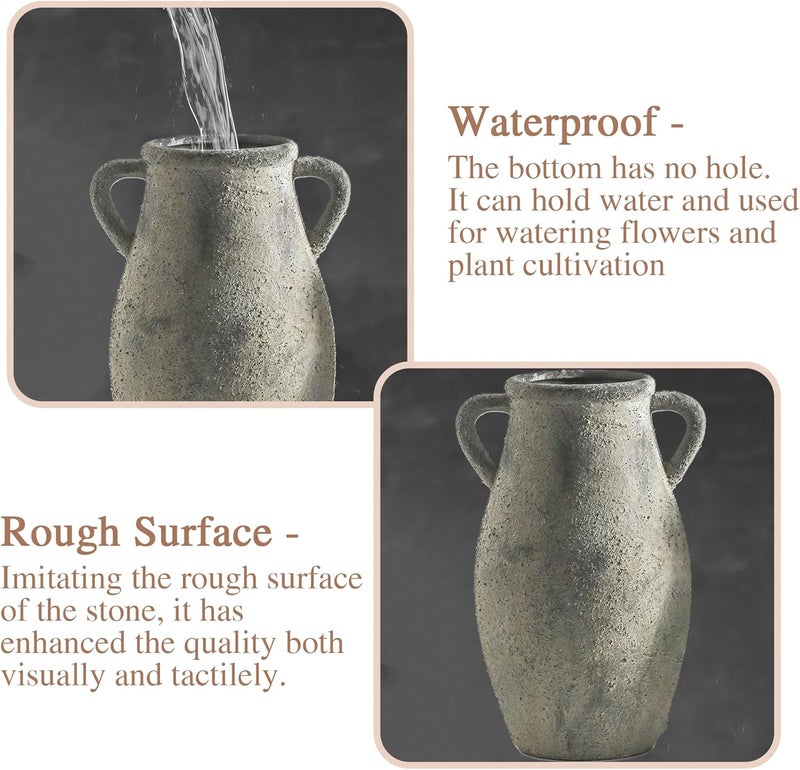 Lyeec Ceramic Flowers Vase - Rustic Decorative Vase for Home Decor, 9 inch Vintage Terracotta Vase for Flowers, Pottery Vase with 2 Hanldes for Home Living Room Decor, Non-Slip Vases - Image 4