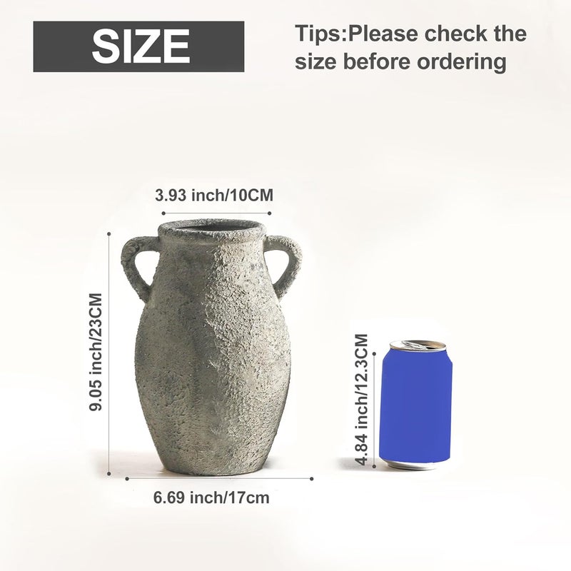 Lyeec Ceramic Flowers Vase - Rustic Decorative Vase for Home Decor, 9 inch Vintage Terracotta Vase for Flowers, Pottery Vase with 2 Hanldes for Home Living Room Decor, Non-Slip Vases - Image 3