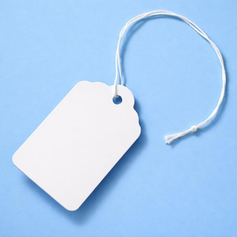 EZDOM 500 Merchandise Tags with String Attached - 2 1/4â€ x1 7/16â€ - White Marking Hanging Paper Tags with Strings, Labels to Tie On - Image 1