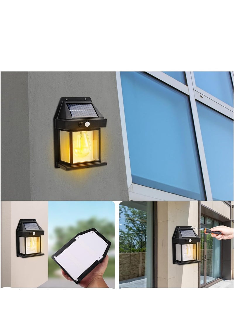 Solar Tungsten Wall Sconce – Outdoor Waterproof Motion Sensor Light with Warm Yellow Glow (Black) - Image 4