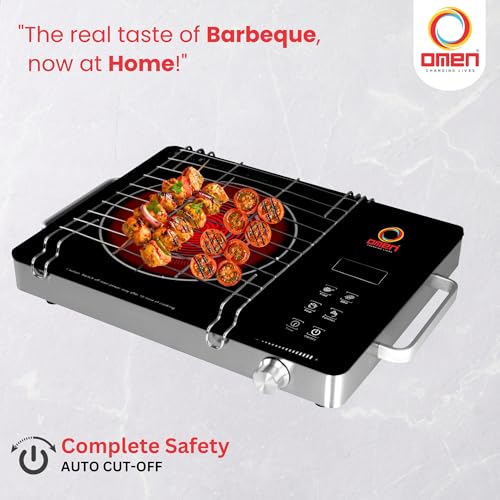 Omen Changing Lives 2000W Infrared Cooktop with Grill Rack | Touch Control | Auto Shut-Off & Overheat Protection | 3 Preset Modes – BBQ, Quick Fry & Soup | Digital Display | (Silver) - Image 3