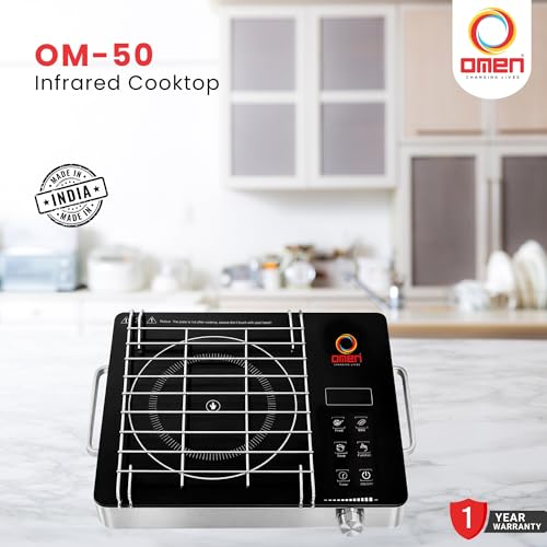 Omen Changing Lives 2000W Infrared Cooktop with Grill Rack | Touch Control | Auto Shut-Off & Overheat Protection | 3 Preset Modes – BBQ, Quick Fry & Soup | Digital Display | (Silver) - Image 2