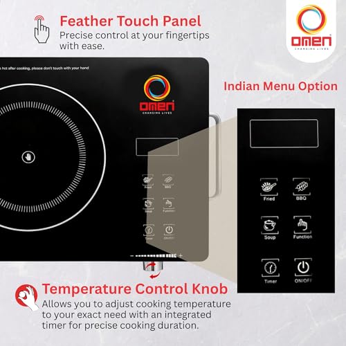 Omen Changing Lives 2000W Infrared Cooktop with Grill Rack | Touch Control | Auto Shut-Off & Overheat Protection | 3 Preset Modes – BBQ, Quick Fry & Soup | Digital Display | (Silver) - Image 4