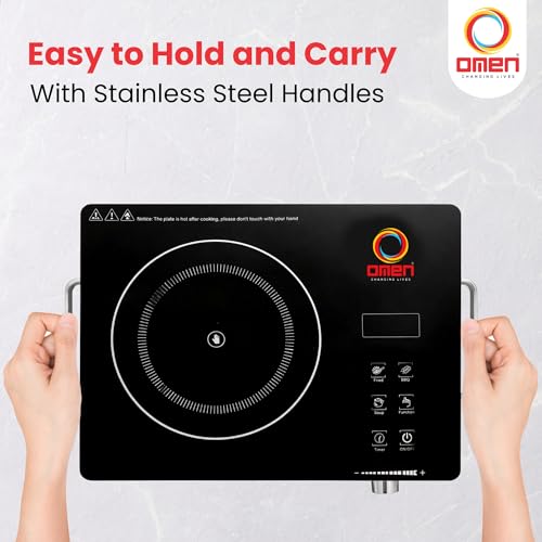 Omen Changing Lives 2000W Infrared Cooktop with Grill Rack | Touch Control | Auto Shut-Off & Overheat Protection | 3 Preset Modes – BBQ, Quick Fry & Soup | Digital Display | (Silver) - Image 5