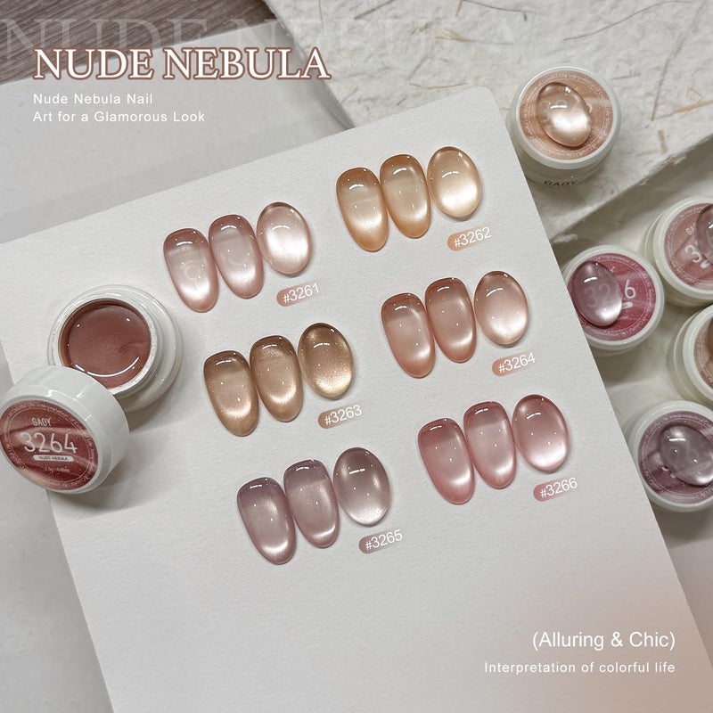 GAOY Sheer Nude Cat Eye Gel Nail Polish Set with Magnet, 6 Colors Jelly Pink Purple Gold Holographic Gel Polish, for Salon Manicure & Nail Art DIY at Home, Nude Nebula - Image 2
