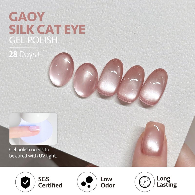 GAOY Sheer Nude Cat Eye Gel Nail Polish Set with Magnet, 6 Colors Jelly Pink Purple Gold Holographic Gel Polish, for Salon Manicure & Nail Art DIY at Home, Nude Nebula - Image 5