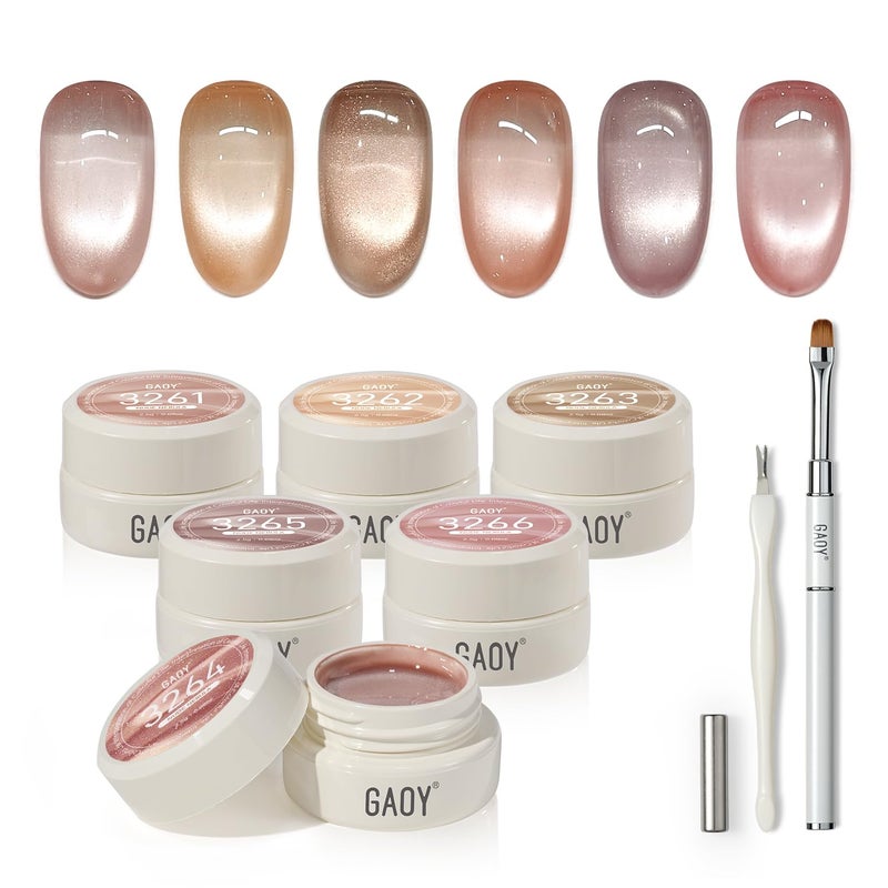 GAOY Sheer Nude Cat Eye Gel Nail Polish Set with Magnet, 6 Colors Jelly Pink Purple Gold Holographic Gel Polish, for Salon Manicure & Nail Art DIY at Home, Nude Nebula - Image 1
