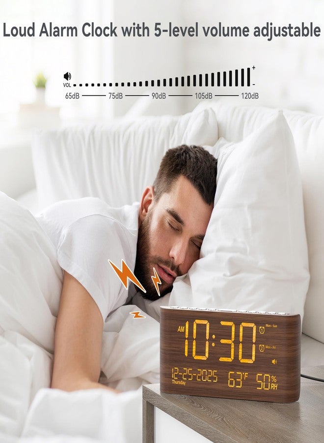 Mesqool Digital Alarm Clock with Dual Alarms, Temperature & Humidity Display, USB & Type-C Charging, 5-Level Brightness for Bedroom & Office - Image 3