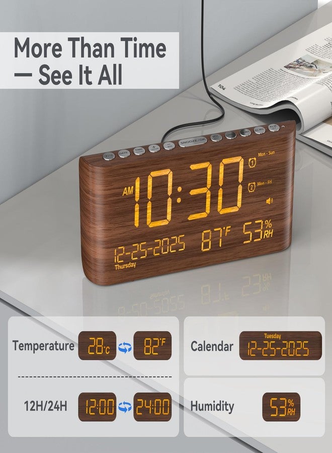 Mesqool Digital Alarm Clock with Dual Alarms, Temperature & Humidity Display, USB & Type-C Charging, 5-Level Brightness for Bedroom & Office - Image 4