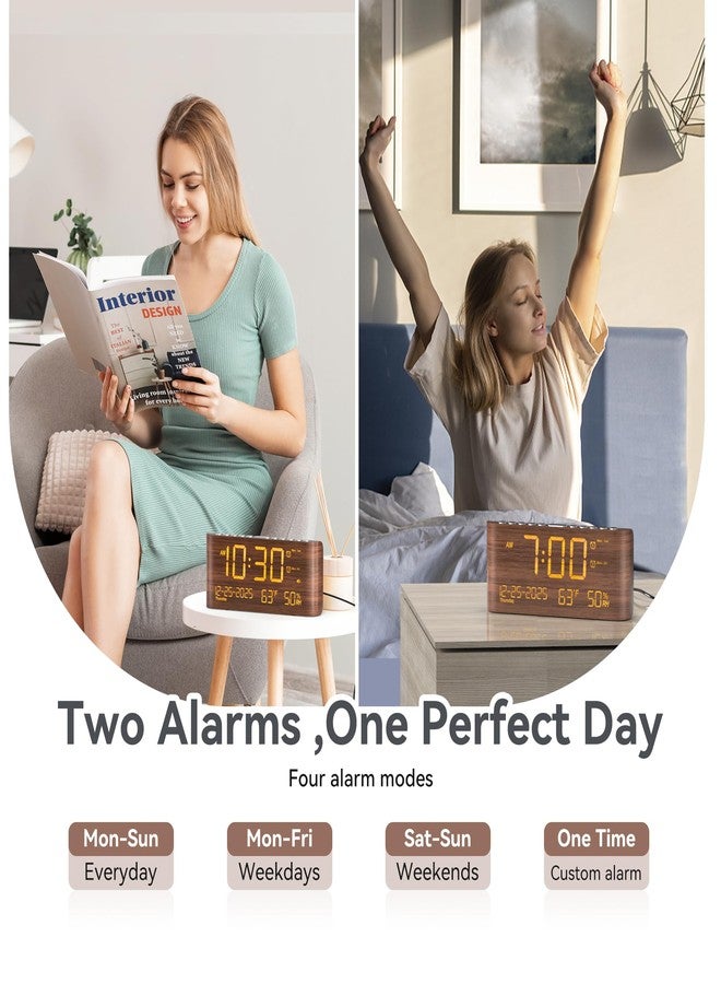 Mesqool Digital Alarm Clock with Dual Alarms, Temperature & Humidity Display, USB & Type-C Charging, 5-Level Brightness for Bedroom & Office - Image 2