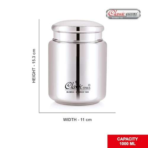 Classic Steels Stainless Steel Canister - Elegant Circular Design for Tea, Coffee, and Spices | Leak Proof | Airtight Kitchen Storage Container 1000ML - Image 2
