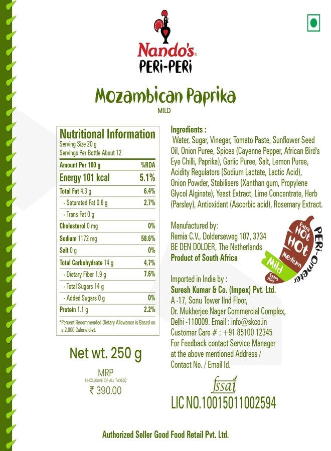 Nando's Peri Peri Sauce - Mozambican Paprika Mild 250g, Product of South Africa - Image 4