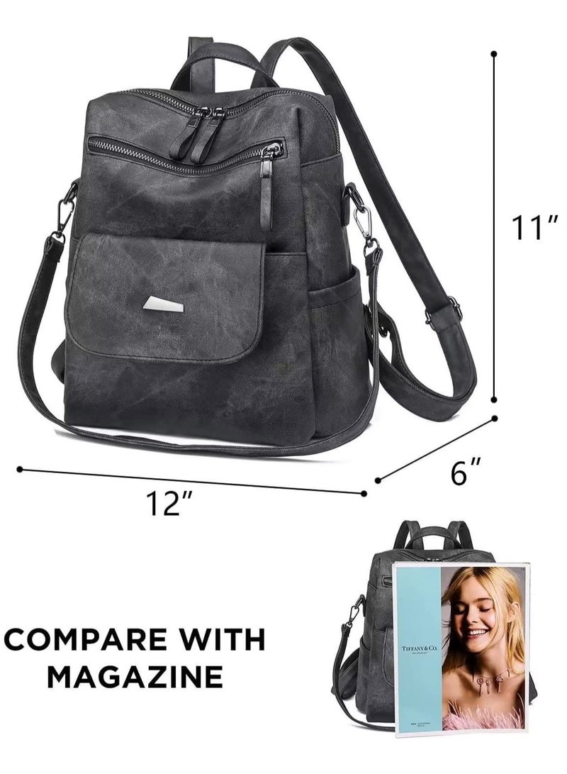 KASTWAVE PU Leather Backpack Purse for Women Fashion Multipurpose Design Handbag Ladies Shoulder Bags Travel Backpack(Black) - Image 2