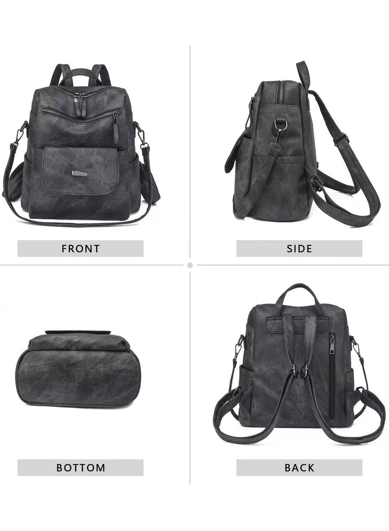 KASTWAVE PU Leather Backpack Purse for Women Fashion Multipurpose Design Handbag Ladies Shoulder Bags Travel Backpack(Black) - Image 3