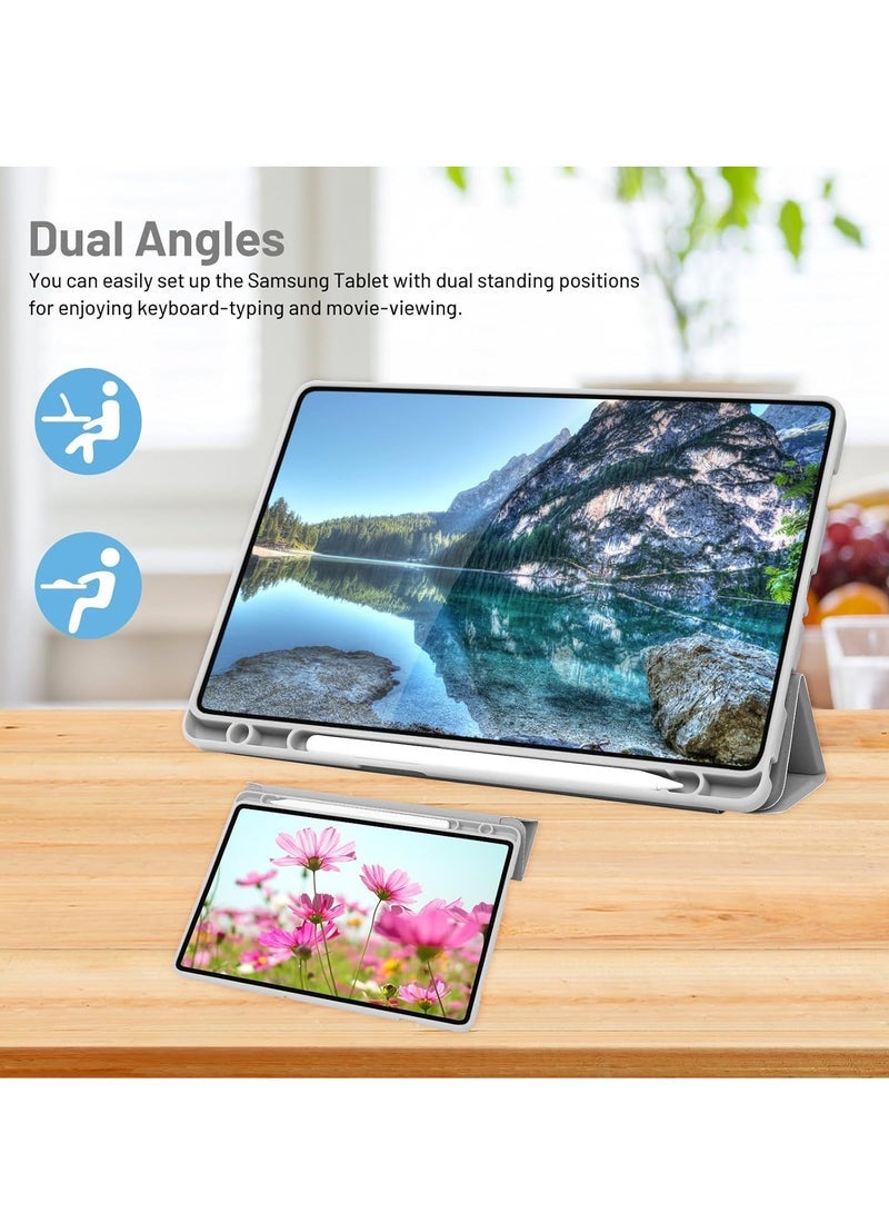 JAJEEK Case for Samsung Galaxy Tab A9 Plus Tablet Case with Pencil Holder, Slim Smart Protective Case with Soft TPU Back, Auto Sleep/Wake Cover Silver Gray - Image 4