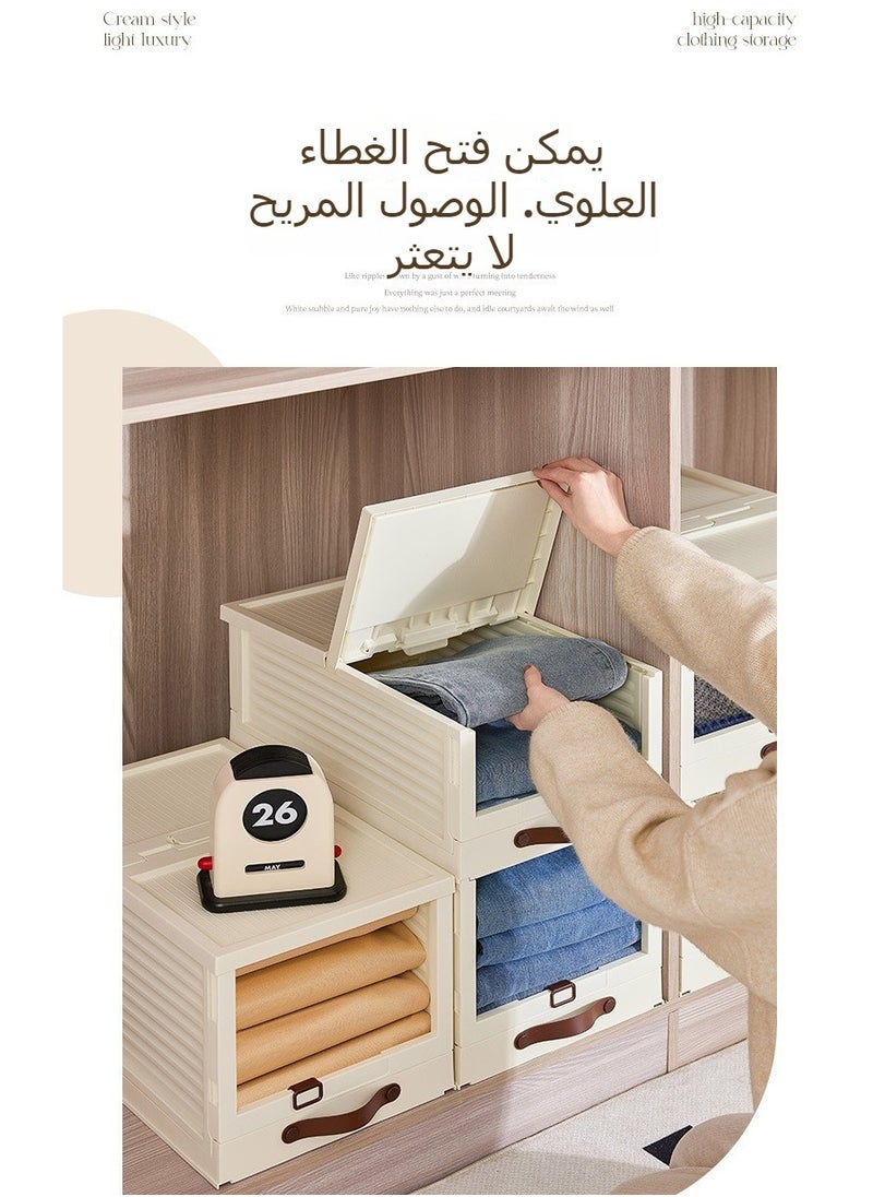 شو وو 3 قطع من صناديق تخزين بلاستيكية قابلة للطي وقابلة للتكديس من نوع درج خزانة الملابس ورف خزانة الملابس وصندوق تخزين الملابس مع مجموعة أغطية لخزانة الملابس وغرفة النوم والحمامات  - Image 3