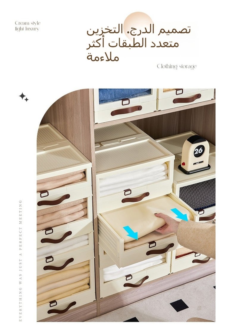 شو وو 3 قطع من صناديق تخزين بلاستيكية قابلة للطي وقابلة للتكديس من نوع درج خزانة الملابس ورف خزانة الملابس وصندوق تخزين الملابس مع مجموعة أغطية لخزانة الملابس وغرفة النوم والحمامات  - Image 4
