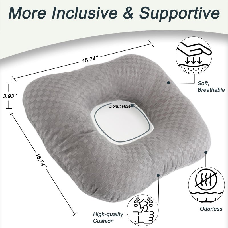 Beatvive Anti-Slip Wheelchair Cushions, Bed Sore Cushions for Butt, Ergonomic Innovations Orthopedic Donut Pillow, Medical Seat Cushion for Sciatica, Back, Coccyx, Pressure Sore (Gray) - Image 2