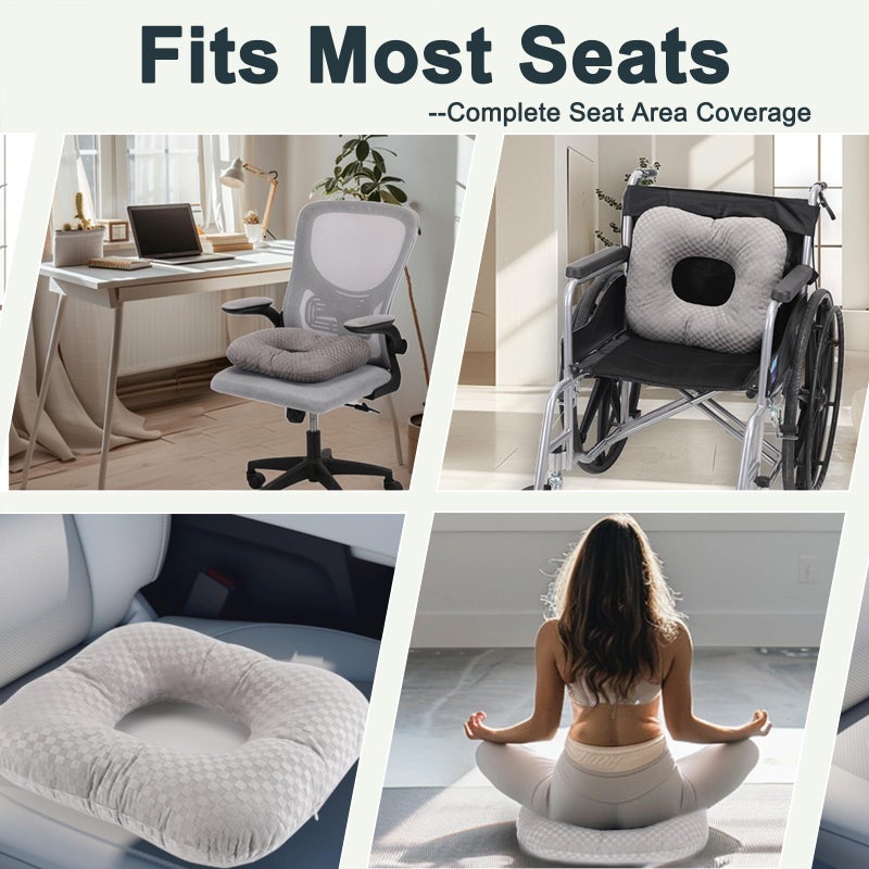 Beatvive Anti-Slip Wheelchair Cushions, Bed Sore Cushions for Butt, Ergonomic Innovations Orthopedic Donut Pillow, Medical Seat Cushion for Sciatica, Back, Coccyx, Pressure Sore (Gray) - Image 4