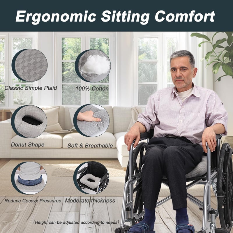 Beatvive Anti-Slip Wheelchair Cushions, Bed Sore Cushions for Butt, Ergonomic Innovations Orthopedic Donut Pillow, Medical Seat Cushion for Sciatica, Back, Coccyx, Pressure Sore (Gray) - Image 3