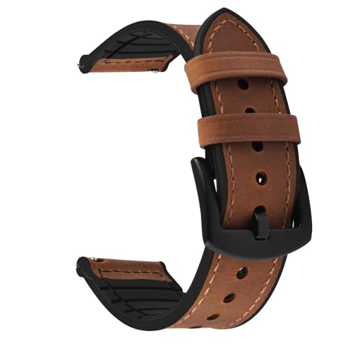 Fullmosa 20mm 22mm Quick Release Watch Band Breathable Leather Silicone Strap for Garmin Vivoactive 4/5 Venu 2/3/Sq for Women Men Brown+Black buckle 20mm - Image 1