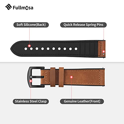 Fullmosa 20mm 22mm Quick Release Watch Band Breathable Leather Silicone Strap for Garmin Vivoactive 4/5 Venu 2/3/Sq for Women Men Brown+Black buckle 20mm - Image 4