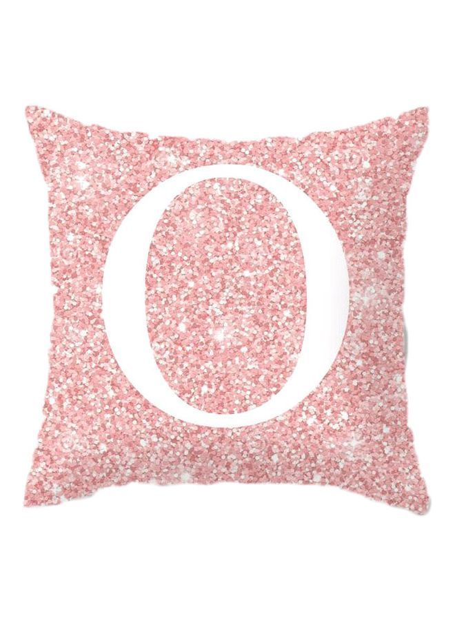 NIBEMINENT O Letter Printed Metallic Cushion Cover Pink/White 45x45cm