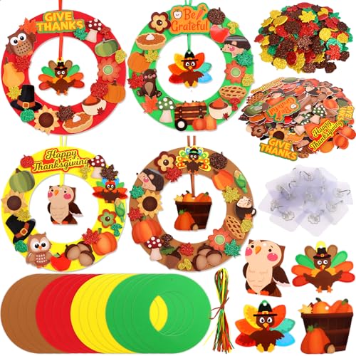 Fancy Land 16 Sets Thanksgiving Crafts for Kids Foam DIY Wreath Ornaments Craft Kits Fall Thanksgiving Activities Classroom Home Decorations - Image 3