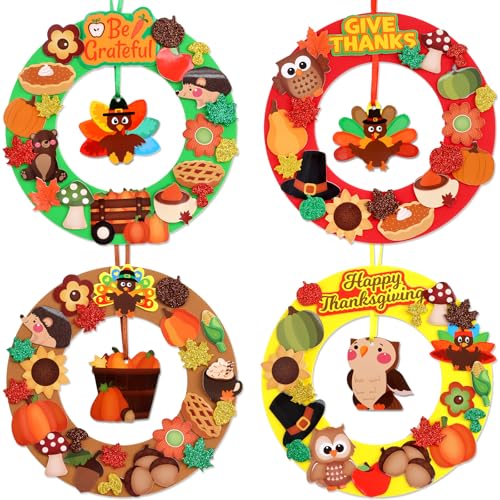 Fancy Land 16 Sets Thanksgiving Crafts for Kids Foam DIY Wreath Ornaments Craft Kits Fall Thanksgiving Activities Classroom Home Decorations - Image 1