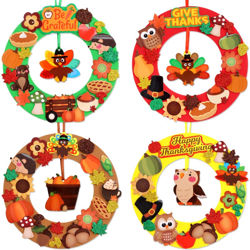 Fancy Land 16 Sets Thanksgiving Crafts for Kids Foam DIY Wreath Ornaments Craft Kits Fall Thanksgiving Activities Classroom Home Decorations - Image 2