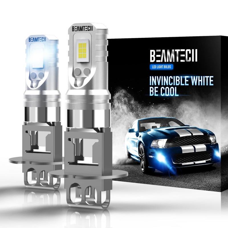 BEAMTECH H3 Fog Light Bulbs6500K White 11 Size 3200 Lumens Extremely Super Bright NonPolarity of 2