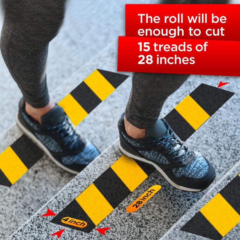 Trazon Grip Tape - Heavy Duty Anti Slip Tape For Stairs Outdoor/Indoor Waterproof 4Inch X 35Ft Safety Non Skid Roll For Stair Steps Ramp Traction Tread Staircases Grips Non Slip Strips Walk Black And Yellow - Image 3