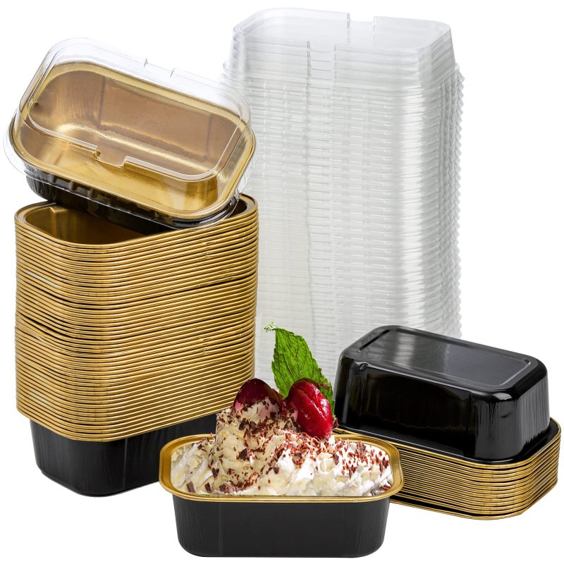 عبوات خبز من الألمنيوم 60 حبة سعة 5 أونصات مع أغطية مثالية لكعك الكب كيك والسوفليه وكعكة الجبن الفردية