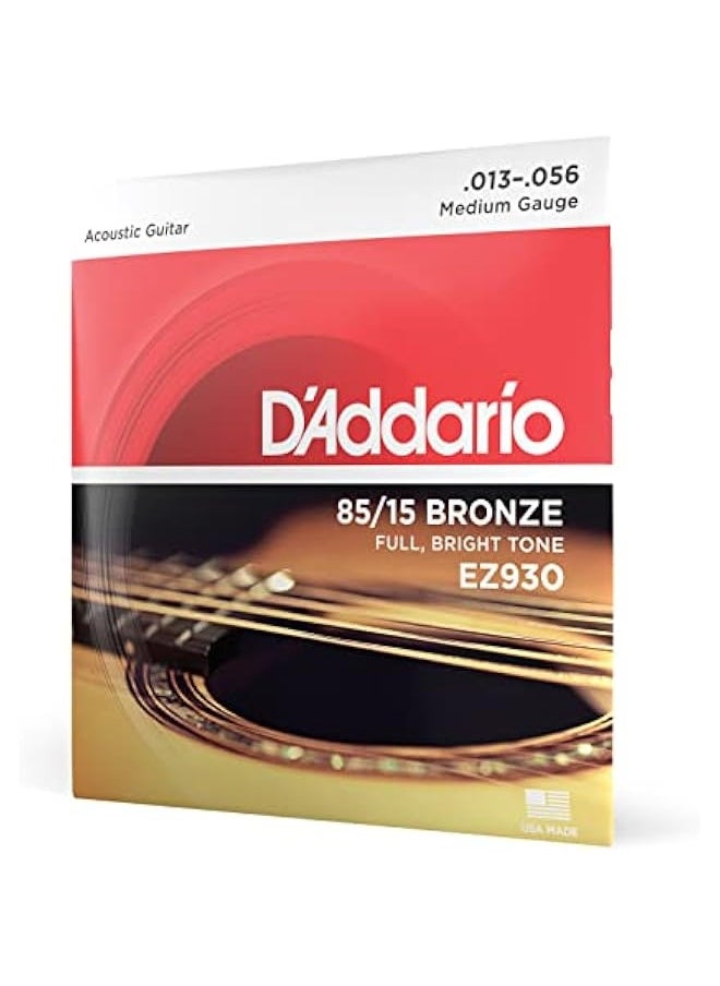 D'Addario Guitar Strings - Acoustic Guitar Strings - 85/15 Bronze - For 6 String Guitar - Full, Bright Tone - EZ930 - Medium, 13-56  - Image 1