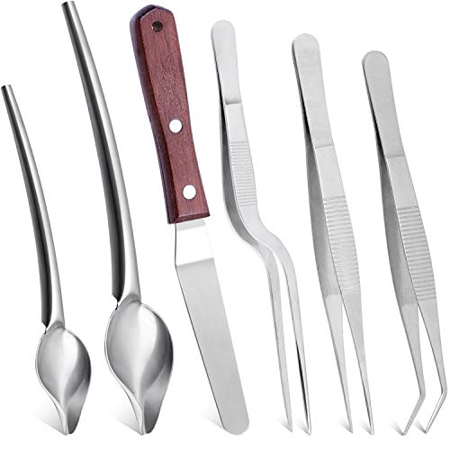 Cridoz 6 Pcs Stainless Steel Kitchen Cooking Tweezers Precision Tongs Drawing Spoons Offset Spatula for Food Culinary Plating Decorating - Image 1
