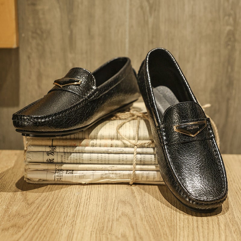 Social Boy Loaf Trbottomy Shoes Thick-Soled Casual Leather Shoes Nightclub Business Slip-On Silver Driving Slip-On Beanie Shoes - Image 4