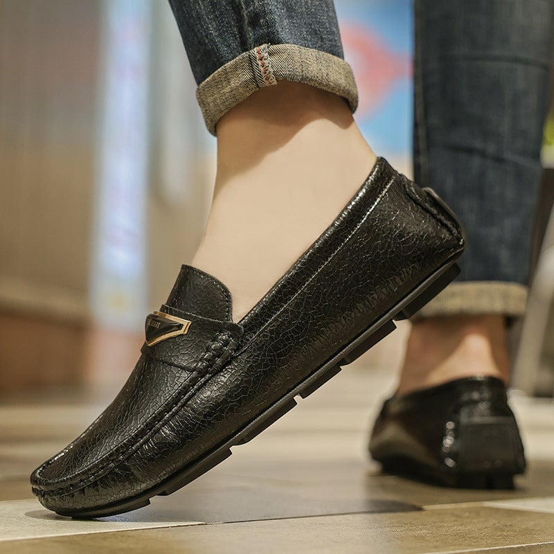 Social Boy Loaf Trbottomy Shoes Thick-Soled Casual Leather Shoes Nightclub Business Slip-On Silver Driving Slip-On Beanie Shoes - Image 5