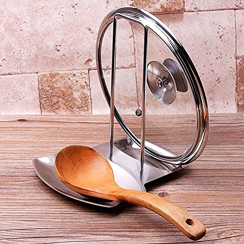 Zeinwap Spoon Rest and Pot Lid Holder, Stainless Steel Pan Pot Cover Lid Rack Shelf Stand Holder Spoon Holder Utensil Rest Stove Organizer Storage Soup Spoon Rests Kitchen Tool - Image 1