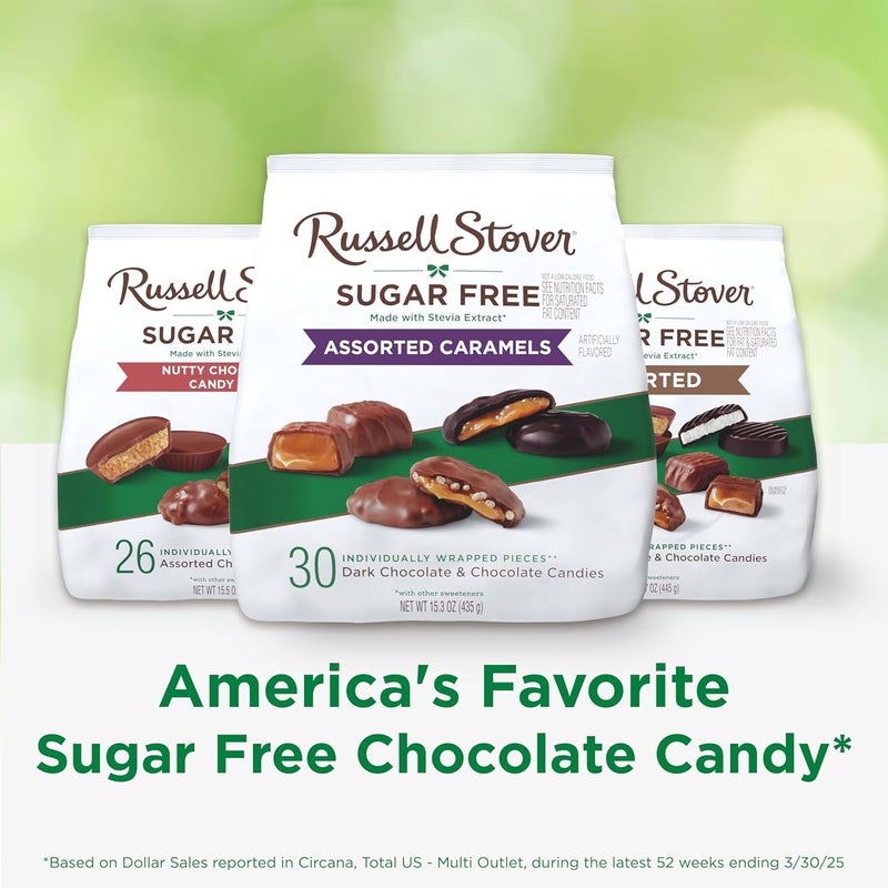 Russell Stover كاراميل روسل ستوفر خالي من السكر - كيس 15.3 أونصة مع شوكولاتة داكنة وحلويات شوكولاتة - Image 5