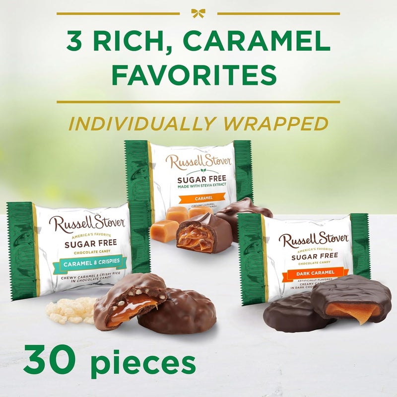 Russell Stover كاراميل روسل ستوفر خالي من السكر - كيس 15.3 أونصة مع شوكولاتة داكنة وحلويات شوكولاتة - Image 4
