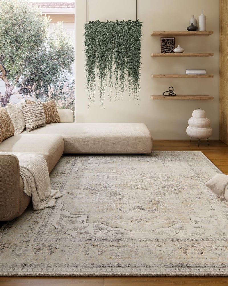 palohom 5x7 Area Rugs for Living Room: Machine Washable Area Rug Non Slip Low Pile Soft Faux Wool Non Shedding Vintage Boho Rug for Bedroom Entryway Dining Room Kitchen Nursery Farmhouse Home Office Indoor - Image 1