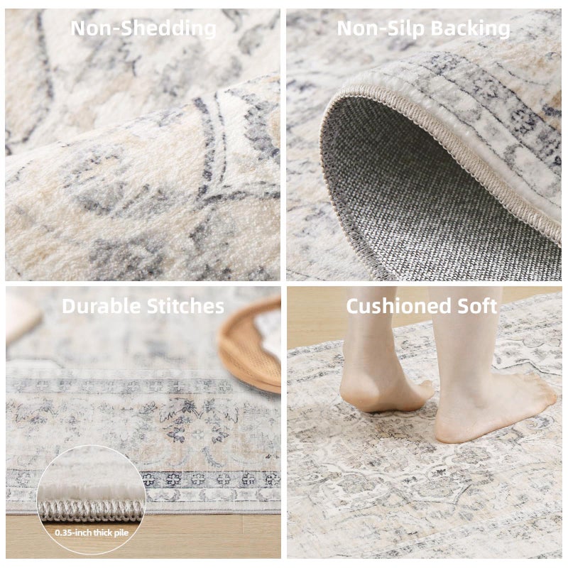 palohom 5x7 Area Rugs for Living Room: Machine Washable Area Rug Non Slip Low Pile Soft Faux Wool Non Shedding Vintage Boho Rug for Bedroom Entryway Dining Room Kitchen Nursery Farmhouse Home Office Indoor - Image 4