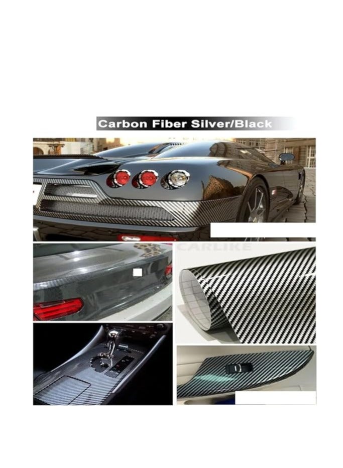 High Gloss Carbon Fiber Vinyl Decal Sticker for Cars Trucks (Silver Black, Glossy - 5m Long, 5 cm Wide) - Image 1